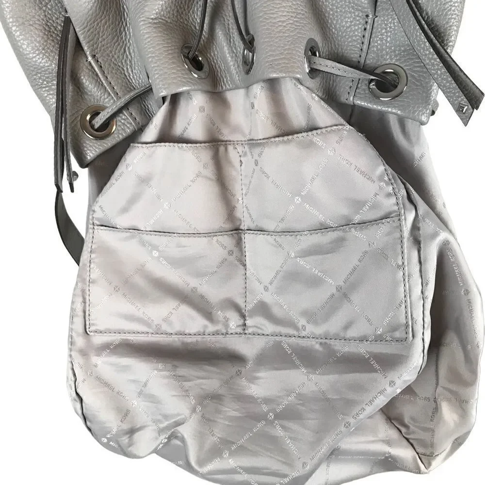 Michael Kors Riley rhinestone studded gray pebble drawstring leather backpack‎